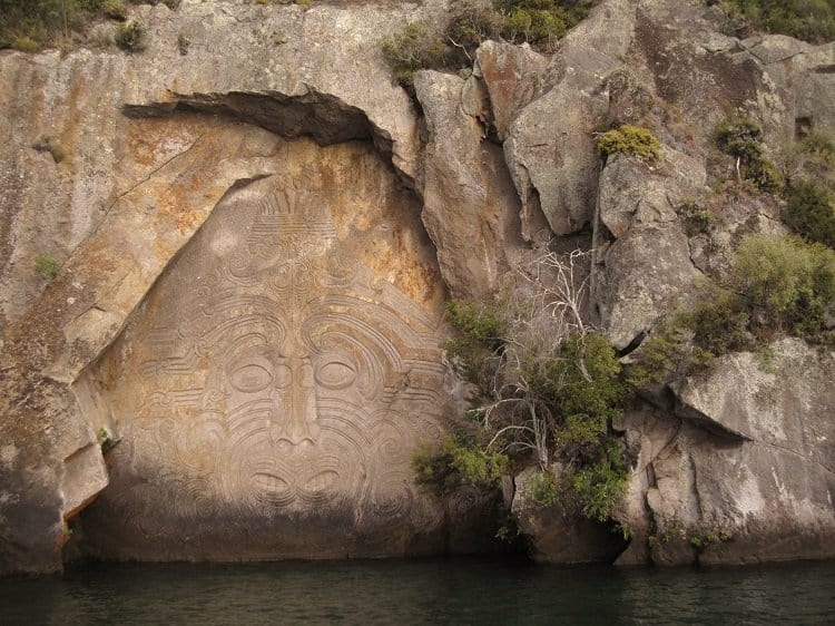 Maori carvings on Lake Taupo