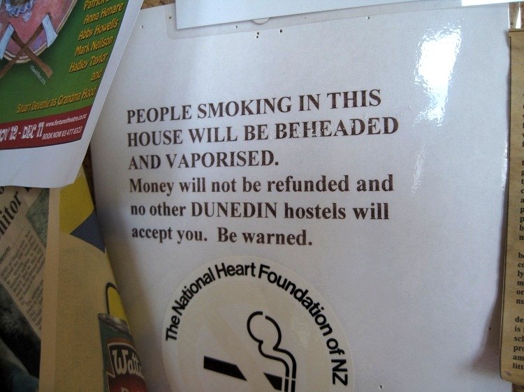 funny hostel no smoking sign
