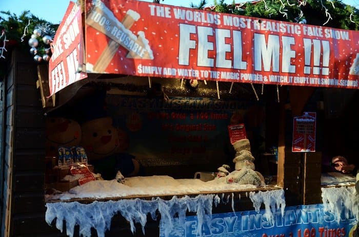 fake snow london market christmas