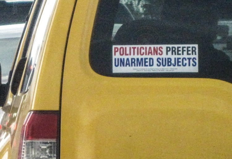 politicians prefer unarmed subjects bumper sticker