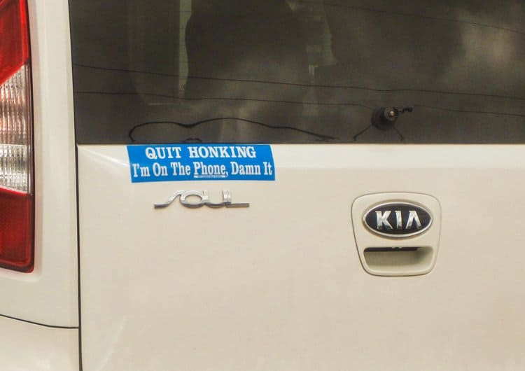 on the phone bumper sticker