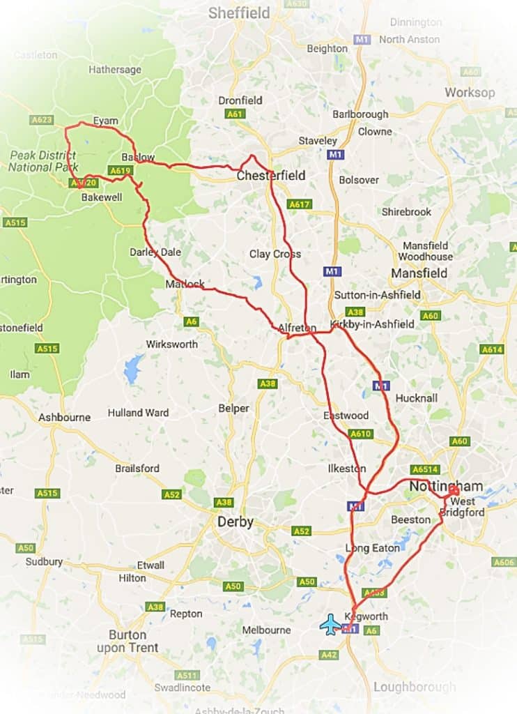 peak district and nottingham map